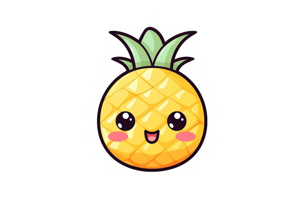 Kawaii pineapple simple big lines vector fruit food white background. AI generated Image by rawpixel.