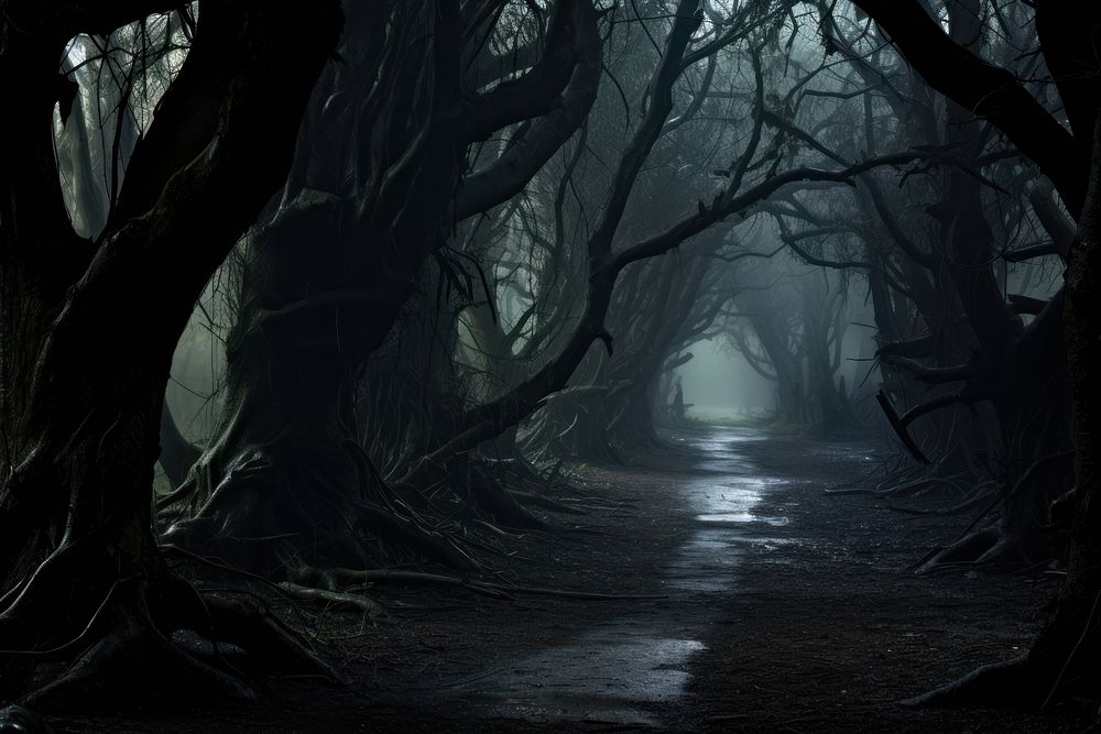 Haunted forest very few trees woodland outdoors nature. AI generated Image by rawpixel.
