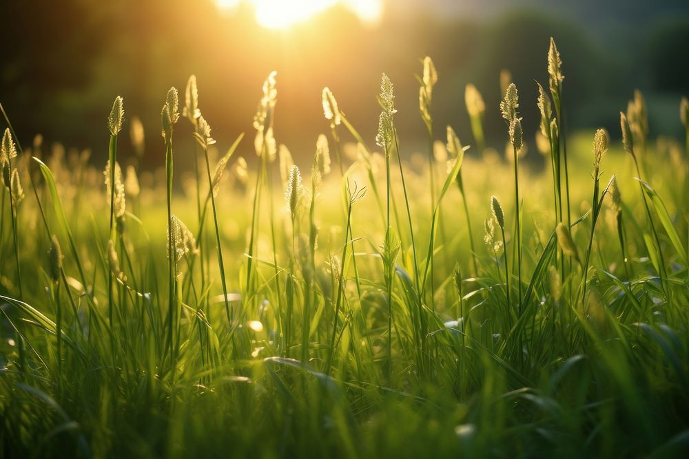 Lush green grass with tall waving blades nature field backgrounds. AI generated Image by rawpixel.