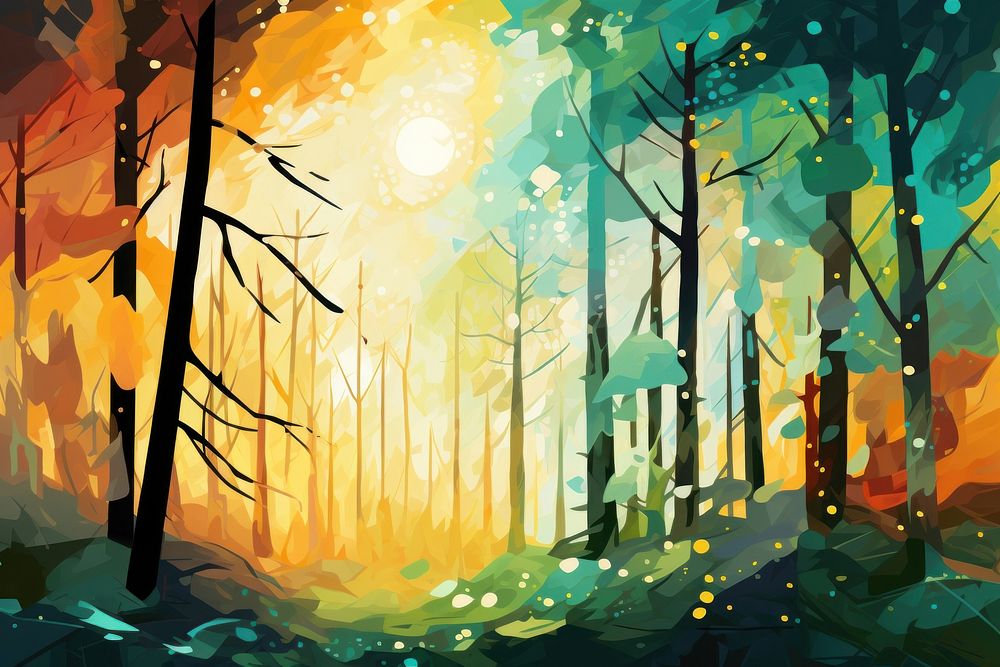 Lively forest few trees outdoors woodland painting. AI generated Image by rawpixel.