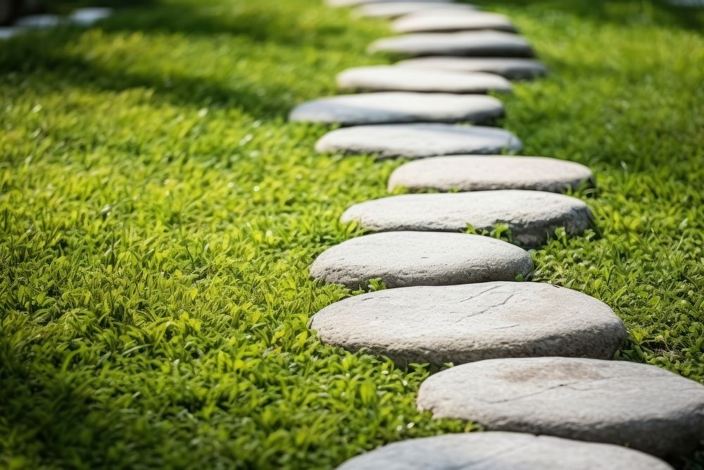 Garden stone path grass backgrounds outdoors. AI generated Image by rawpixel.