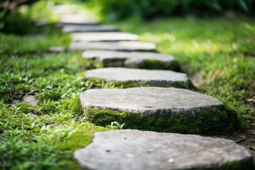 Garden stone path grass outdoors walkway. AI generated Image by rawpixel.