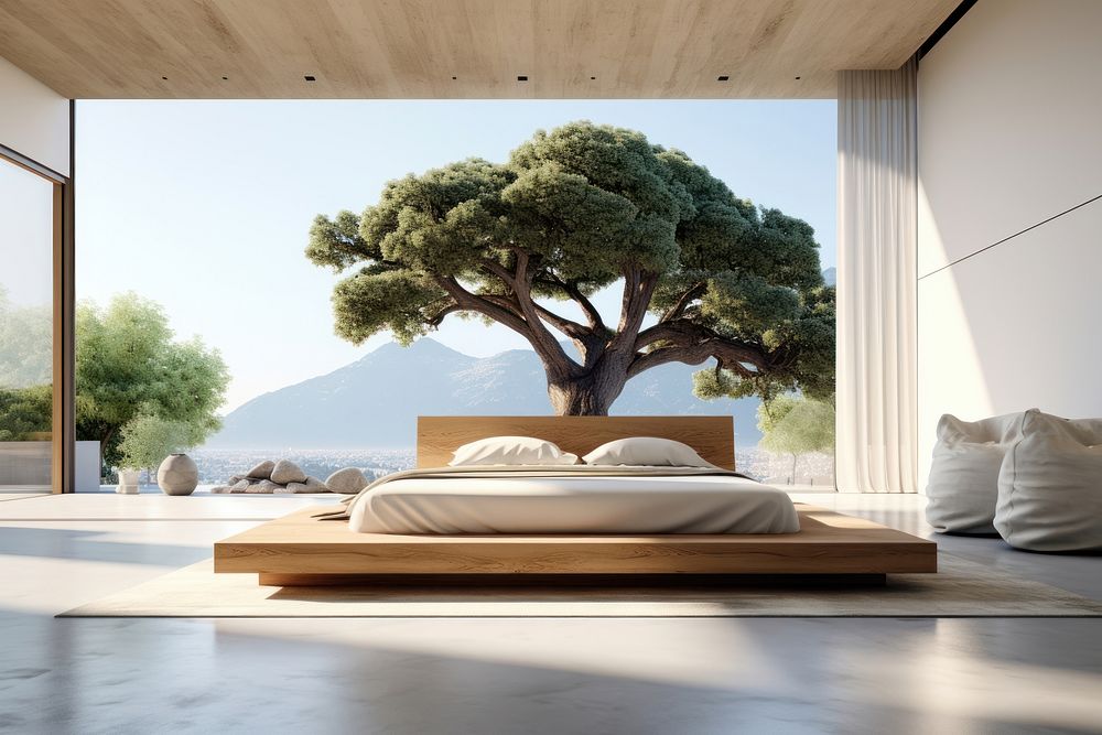 Apartment with trees furniture bedroom plant. AI generated Image by rawpixel.