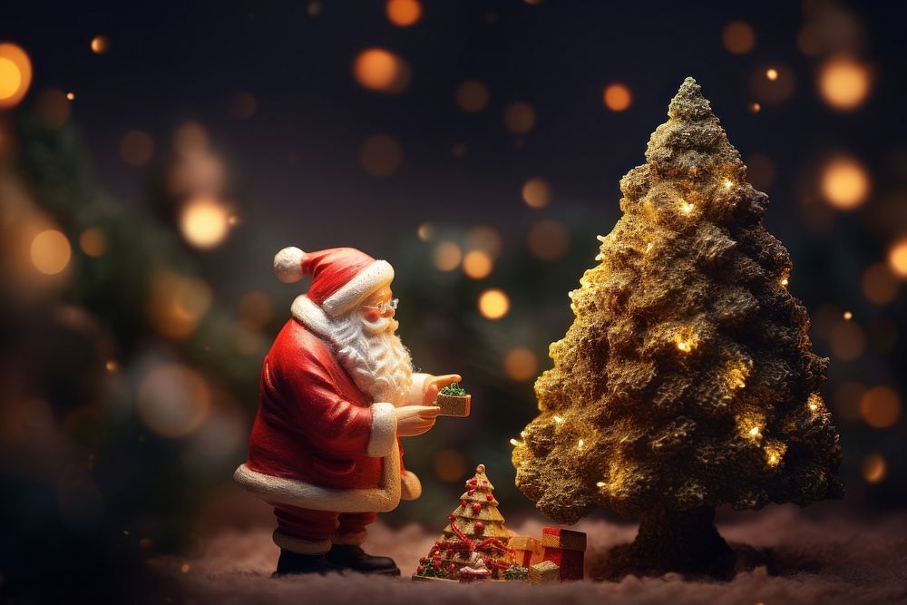 Santa Claus holding a miniature Christmas tree with a sense of awe christmas night christmas tree. AI generated Image by…