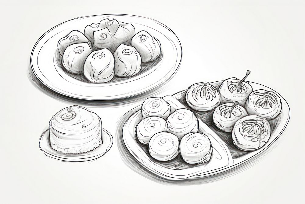 Eid mubarak dessert sketch drawing xiaolongbao. AI generated Image by rawpixel.