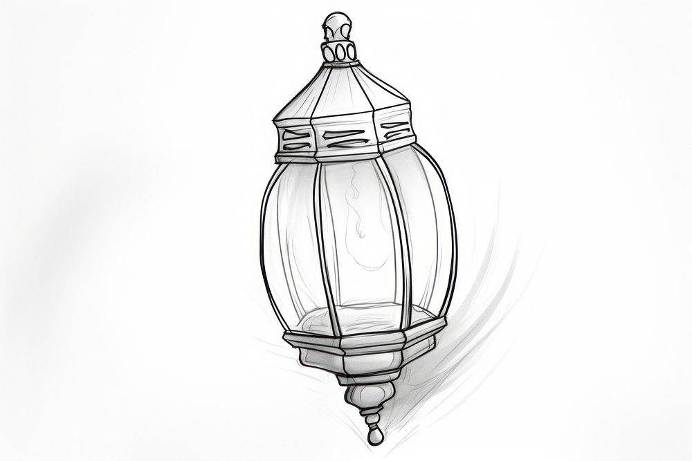 Eid mubarak lantern drawing sketch white. AI generated Image by rawpixel.
