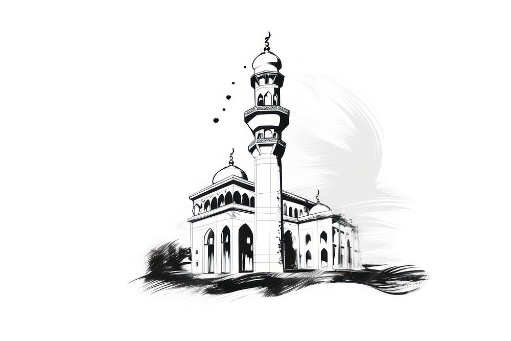 Mosque tower sketch drawing architecture. AI generated Image by rawpixel.