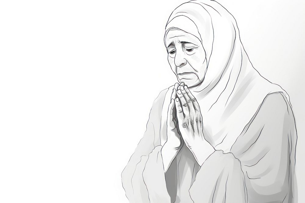 Muslim grandmother preying sketch drawing adult. AI generated Image by rawpixel.