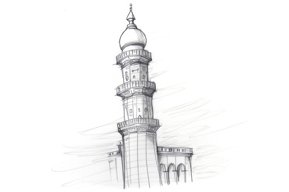 Islam tower drawing sketch architecture. AI generated Image by rawpixel.