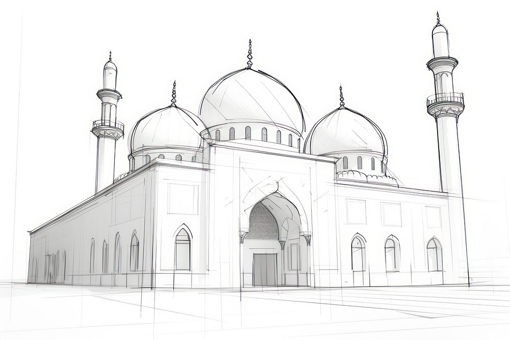 Mosque facade sketch architecture building. AI generated Image by rawpixel.