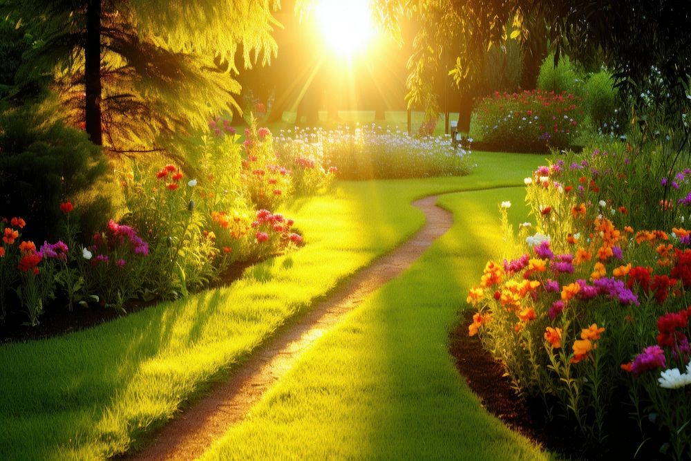 Garden grass sunlight outdoors. AI generated Image by rawpixel.