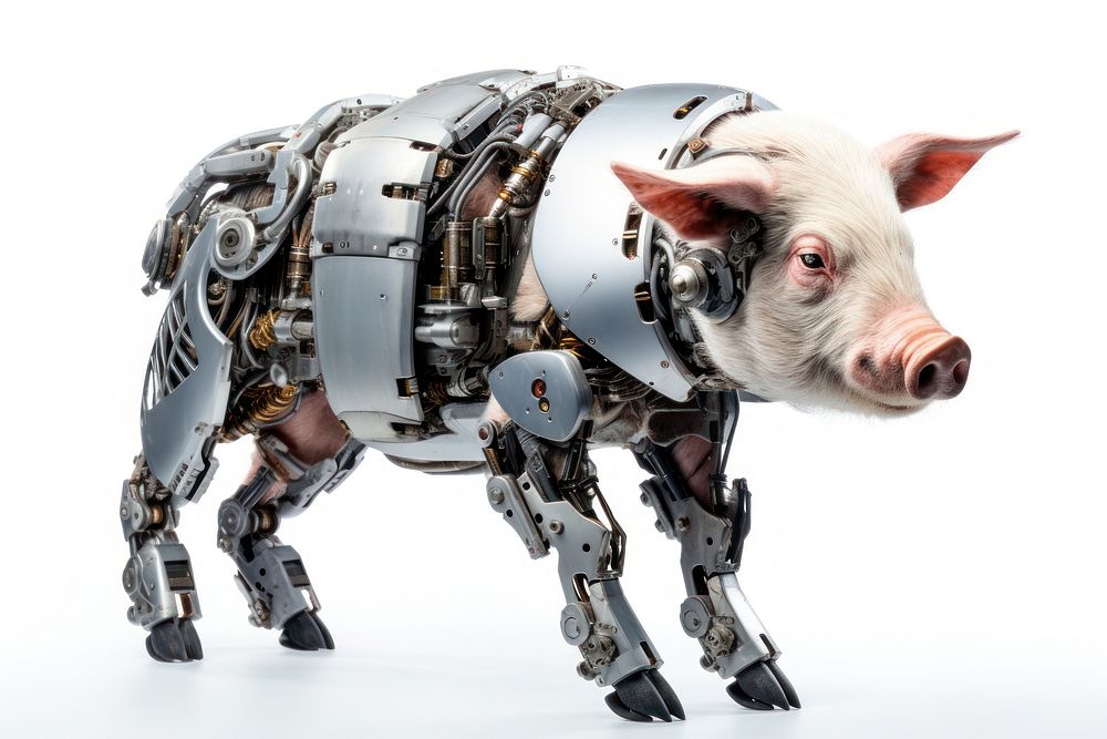 Cyborg pig animal mammal white background. AI generated Image by rawpixel.