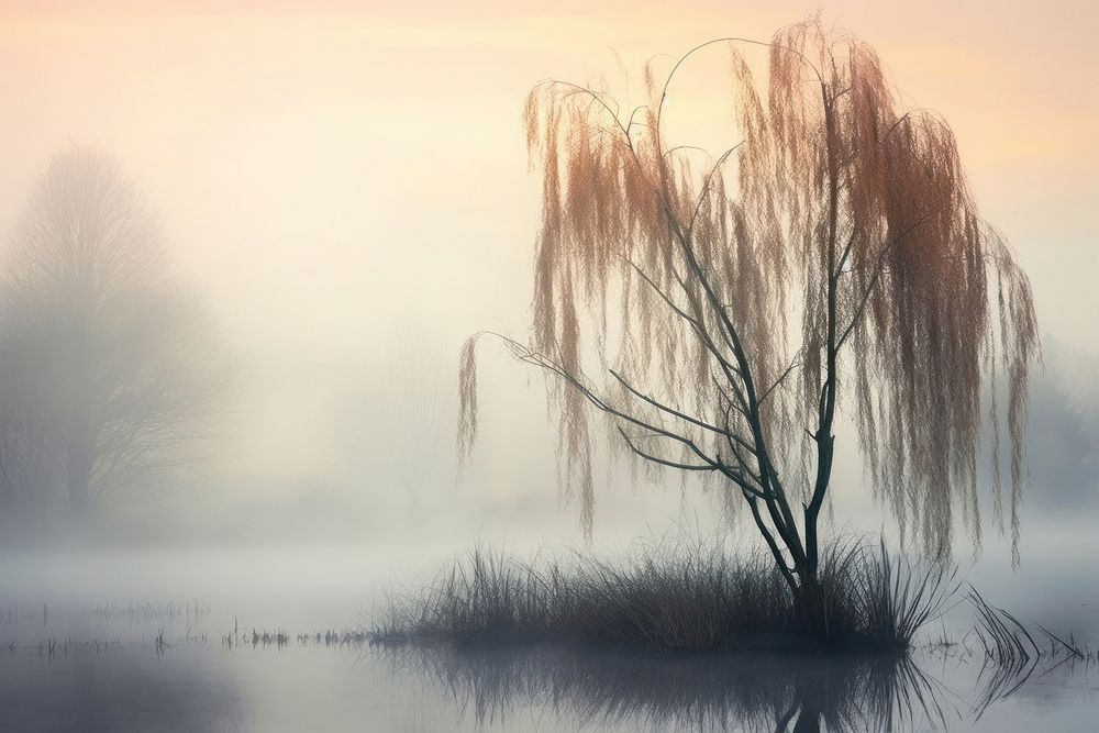 The reed with a willow tree nature landscape outdoors. 