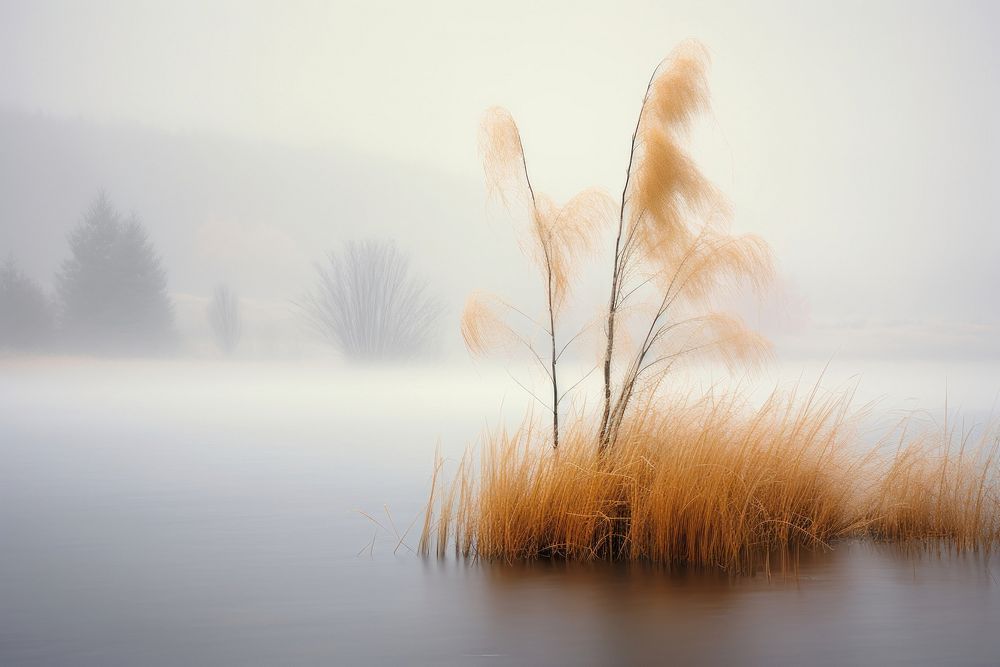 The reed with a willow tree nature fog landscape. AI generated Image by rawpixel.