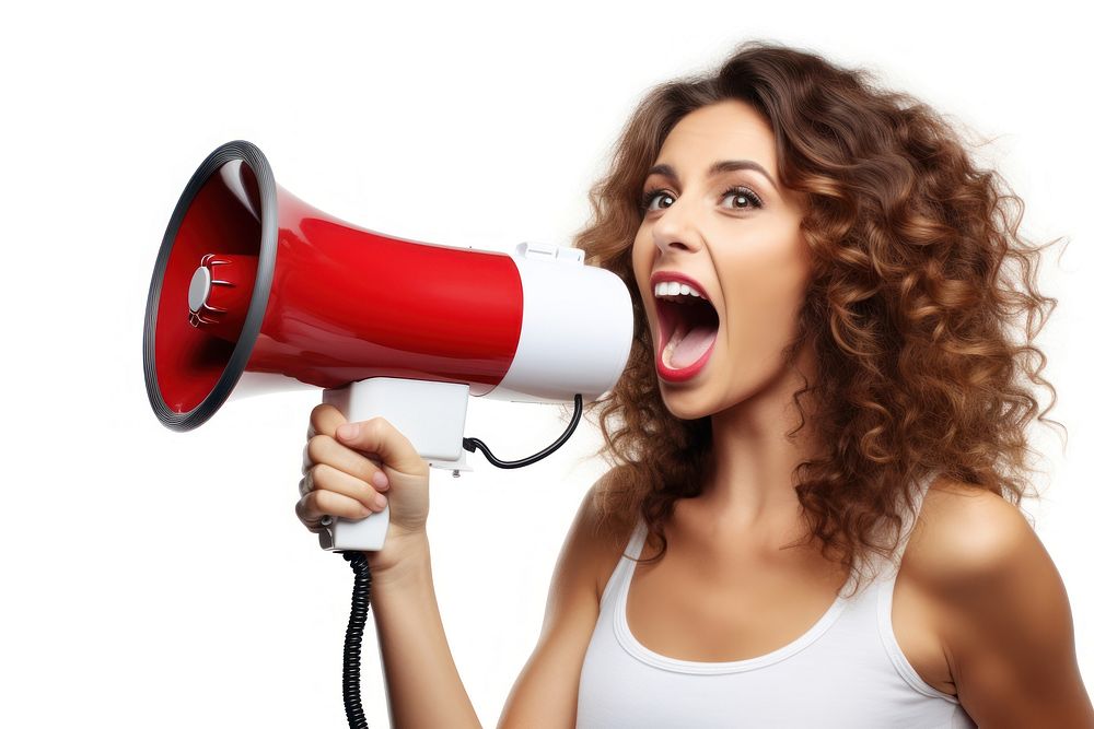 Announcing with a megaphone shouting adult woman. AI generated Image by rawpixel.
