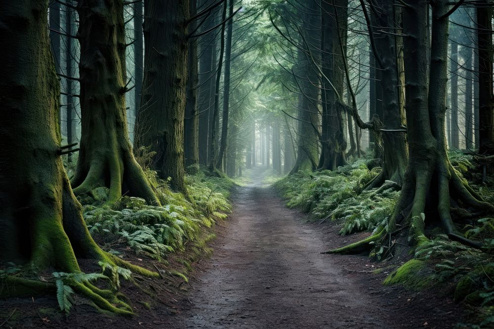 Trail in forest very few trees woodland outdoors nature. AI generated Image by rawpixel.