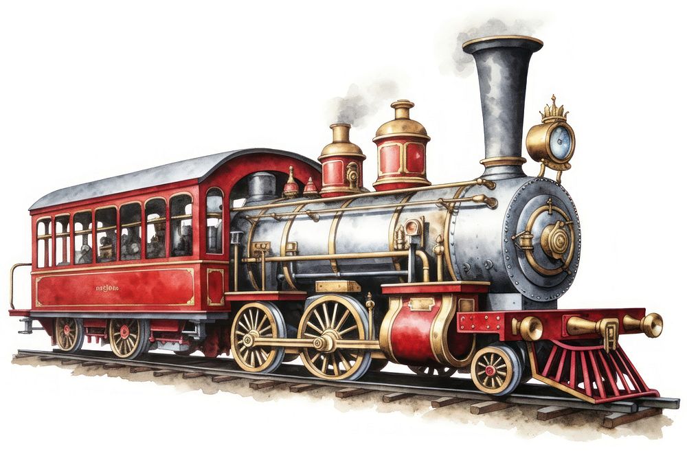 Vintage train watercolor locomotive vehicle railway. AI generated Image by rawpixel.