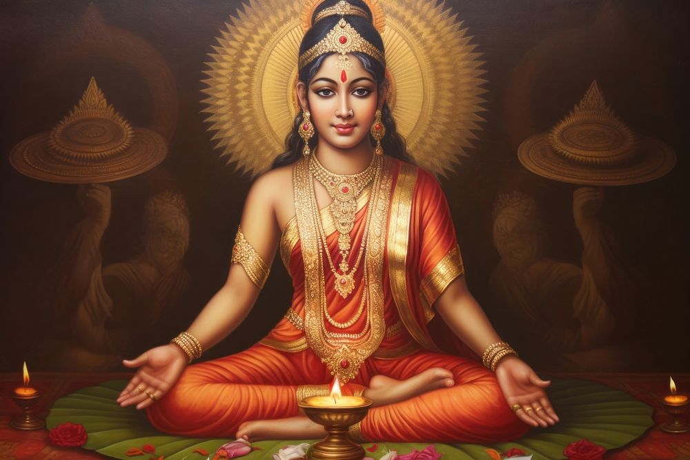 Lakshmi painting art representation. AI generated Image by rawpixel.