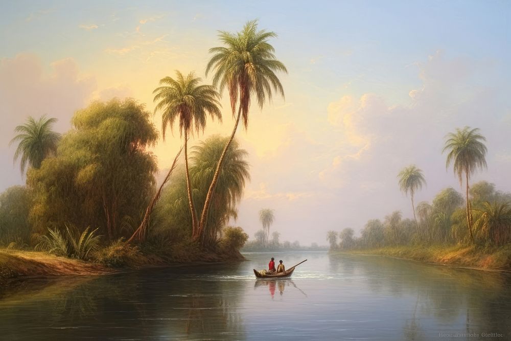 Nile river painting landscape outdoors. AI generated Image by rawpixel.