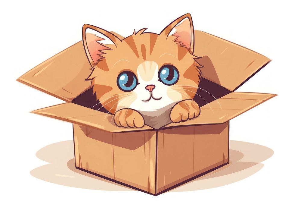 Cat in the box cardboard cartoon carton. AI generated Image by rawpixel.