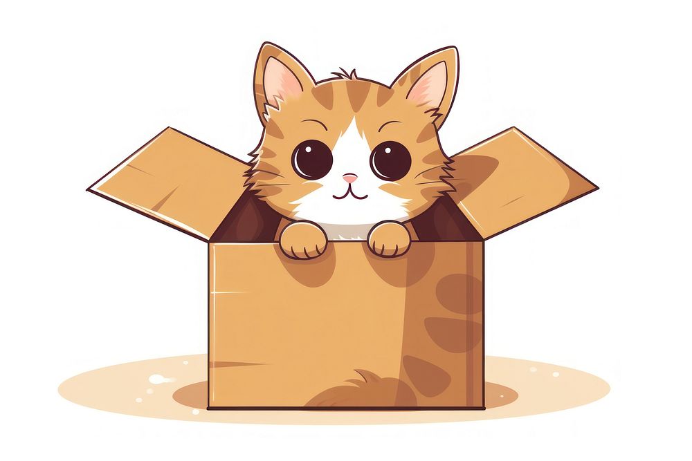 Cat in the box cardboard cartoon carnivora. AI generated Image by rawpixel.