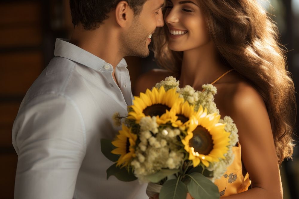 Sunflower bouquet wedding adult plant. AI generated Image by rawpixel.