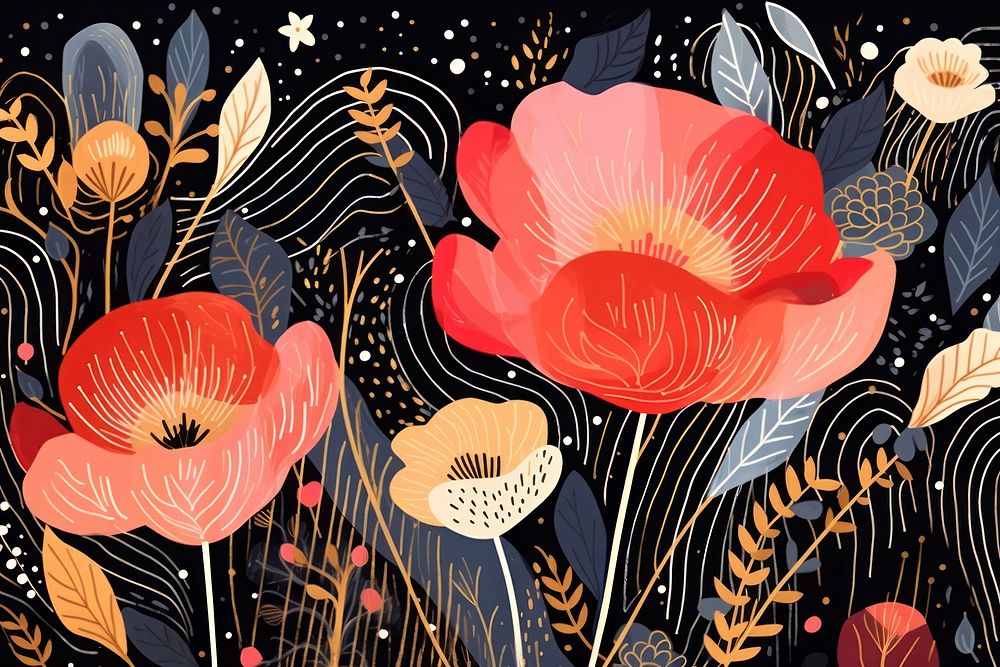 Dark flowers pattern plant art. AI generated Image by rawpixel.