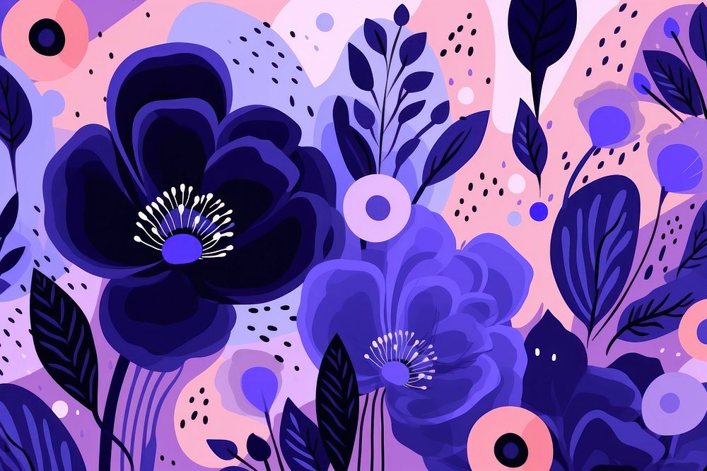 Purple flowers abstract pattern art. AI generated Image by rawpixel.