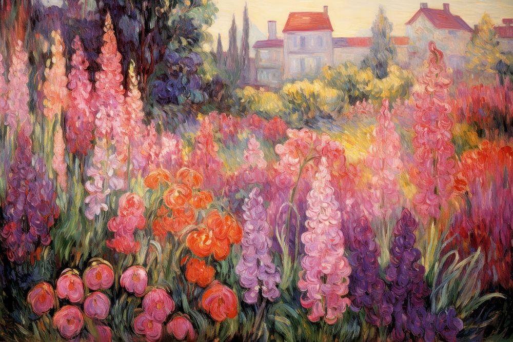 Flower garden outdoors painting nature. 