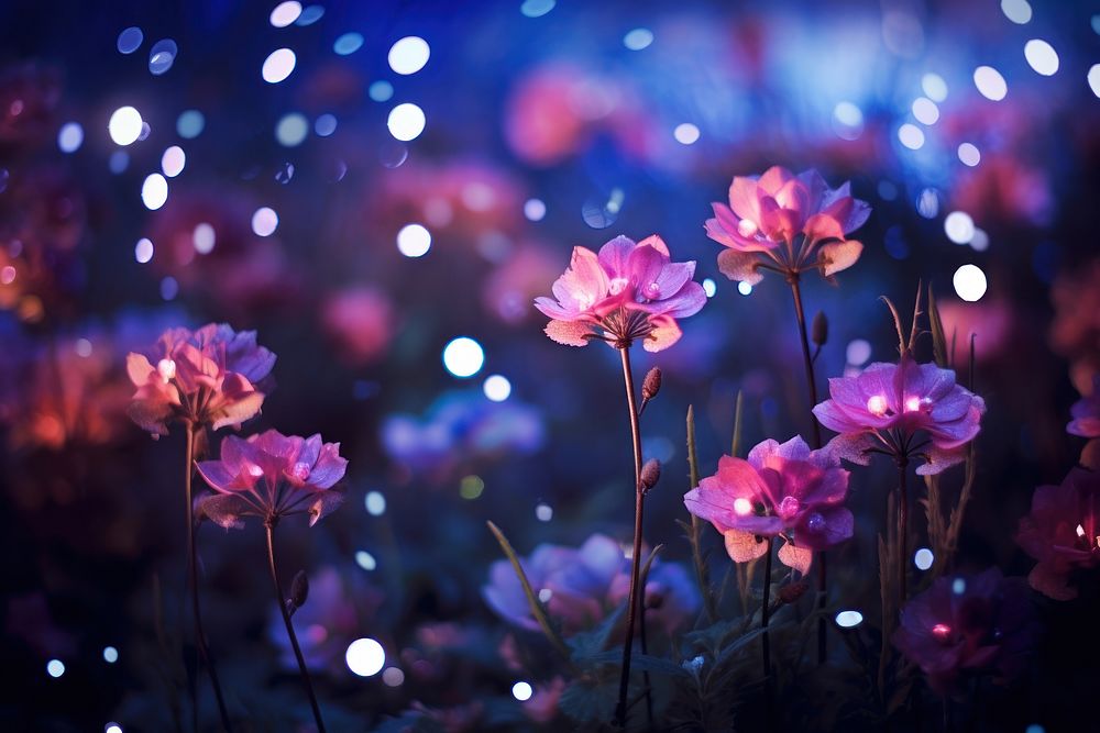 Flower garden at night outdoors blossom nature. AI generated Image by rawpixel.