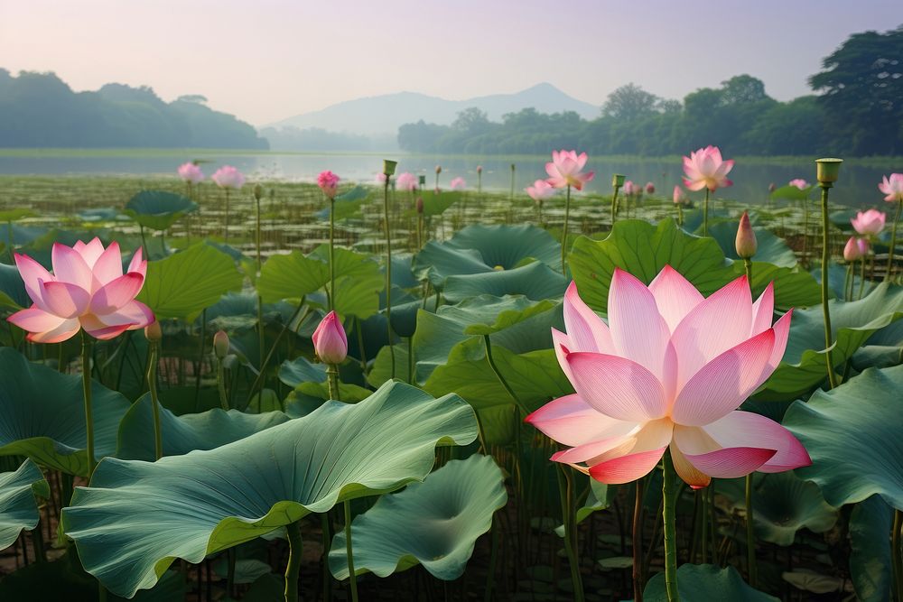 Lotus Pond photo pond outdoors blossom. AI generated Image by rawpixel.