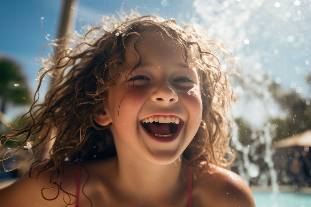 Playing in water park summer laughing portrait. AI generated Image by rawpixel.