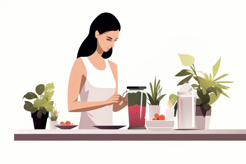 A woman Detox Smoothie At Home adult plant houseplant. AI generated Image by rawpixel.
