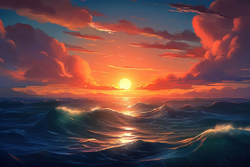 Sunset over the ocean background outdoors horizon nature. AI generated Image by rawpixel.