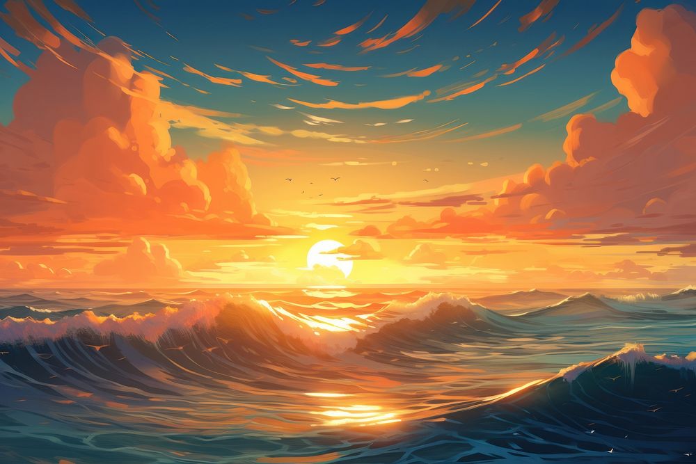 Sunset over the ocean background backgrounds sunlight outdoors. AI generated Image by rawpixel.
