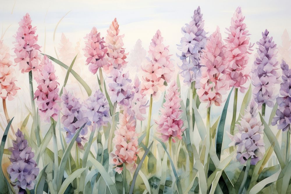 Painting of hyacinth border outdoors blossom flower. AI generated Image by rawpixel.