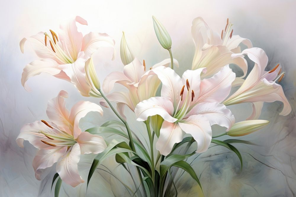 Painting of lily border flower plant inflorescence. AI generated Image by rawpixel.
