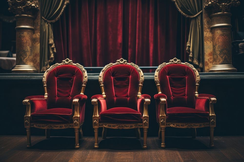 Red velvet armchairs furniture throne architecture. AI generated Image by rawpixel.