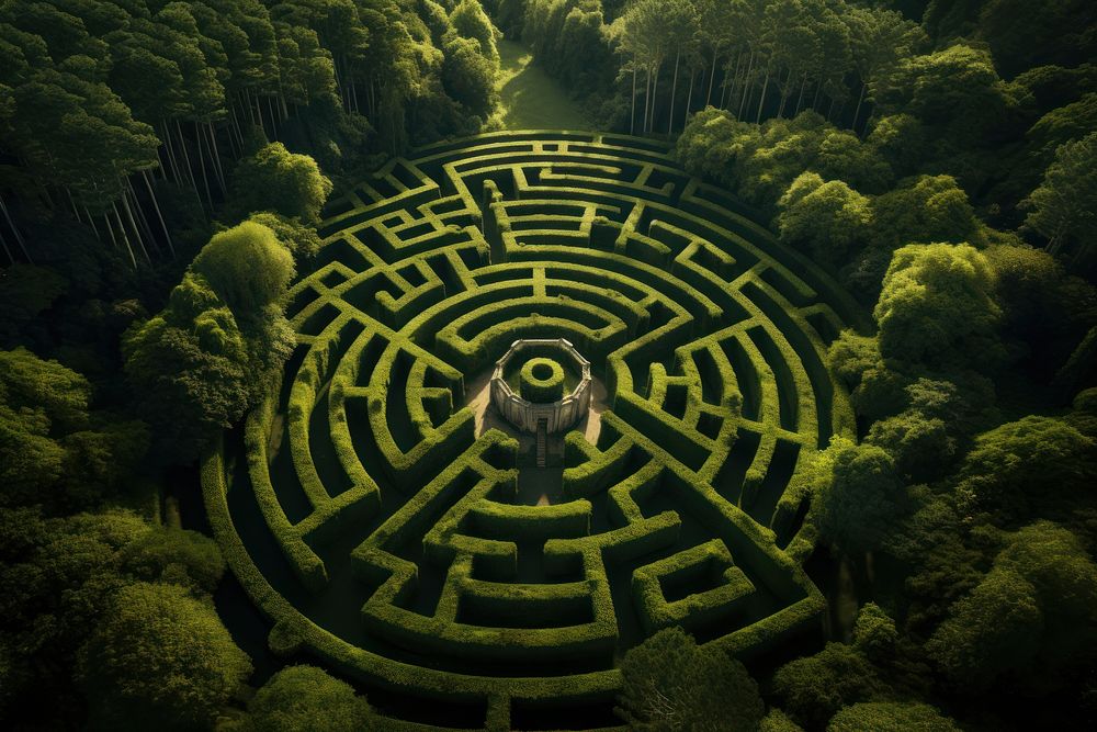 Maze of trees vegetation labyrinth outdoors. AI generated Image by rawpixel.