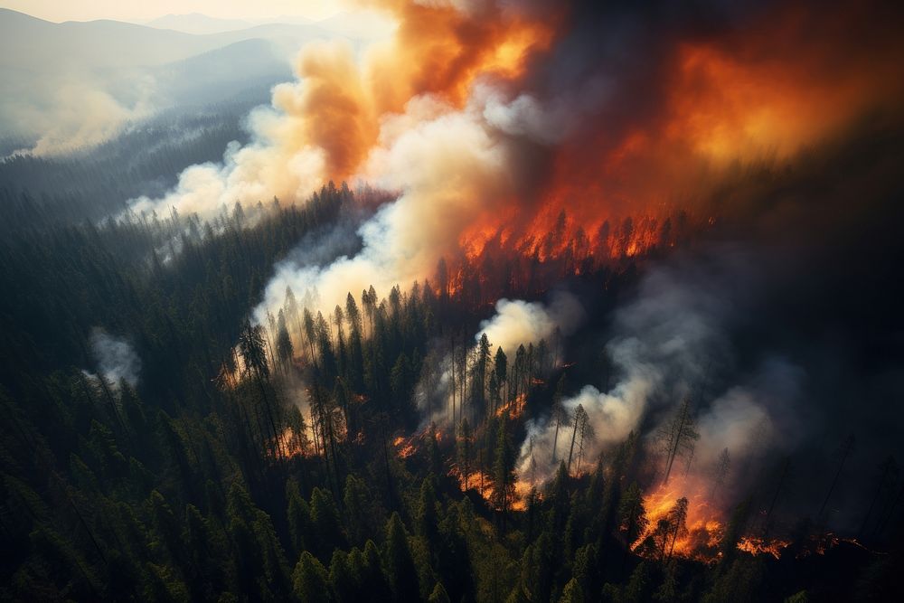 Wildfire in forest outdoors nature plant. AI generated Image by rawpixel.