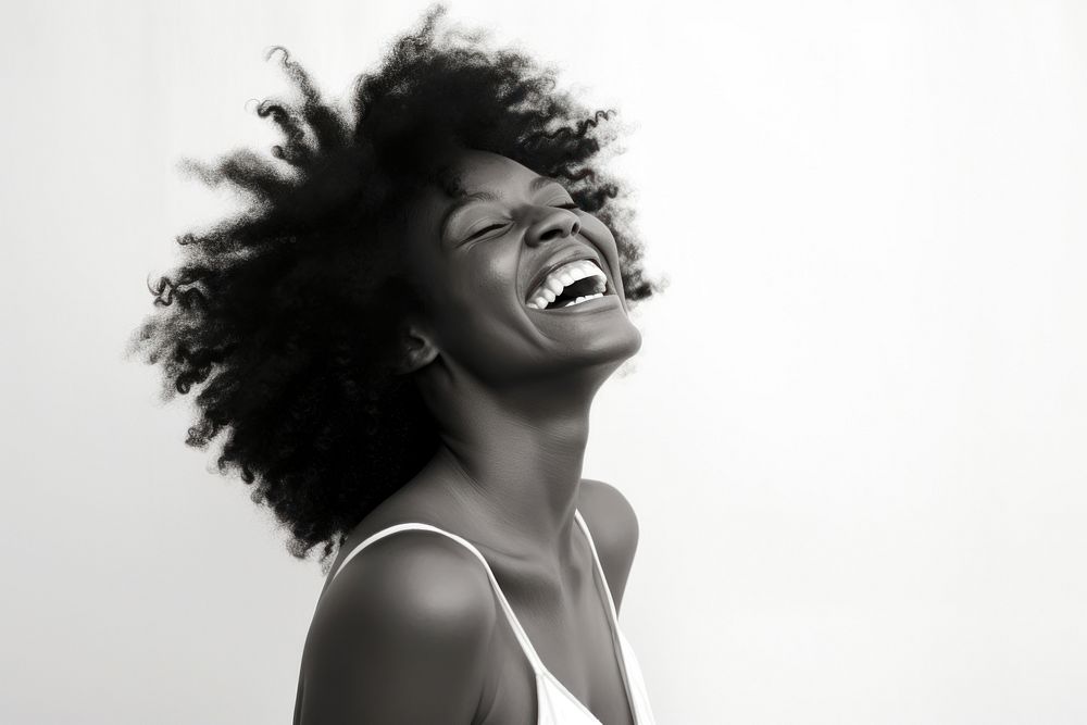 Young black woman laughing adult white accessories. AI generated Image by rawpixel.