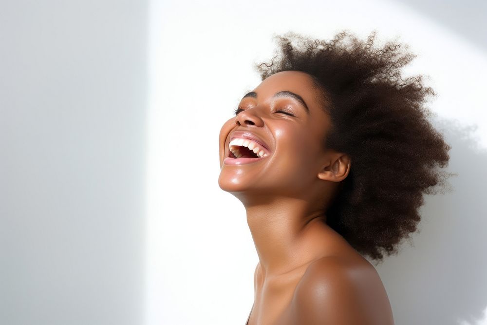 Young black woman laughing smile adult relaxation. AI generated Image by rawpixel.