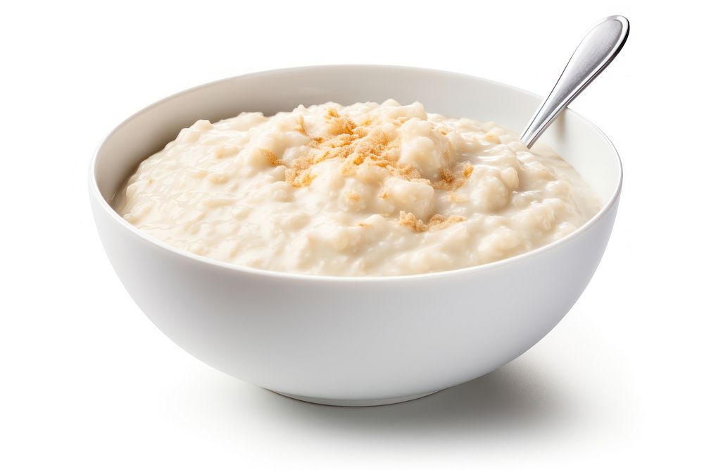 A bowl of oats porridge breakfast spoon white. AI generated Image by rawpixel.