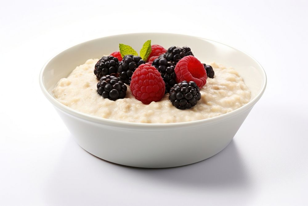 A bowl of oats porridge raspberry breakfast fruit. AI generated Image by rawpixel.