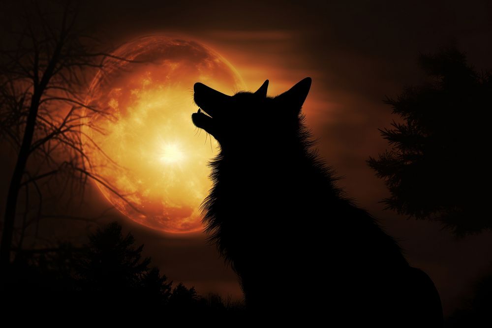 Werewolf silhouette moon astronomy. AI generated Image by rawpixel.