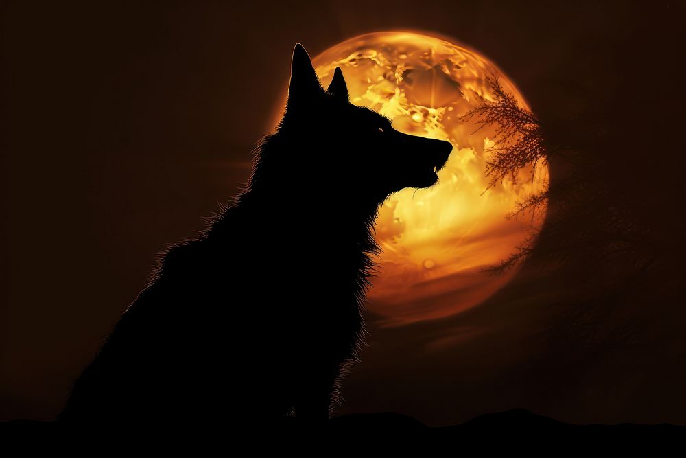 Werewolf silhouette mammal animal. AI generated Image by rawpixel.