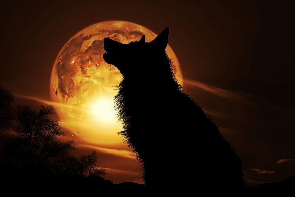 Werewolf silhouette moon astronomy. AI generated Image by rawpixel.