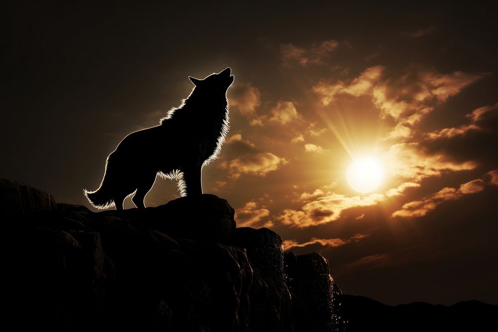 Wolf silhouette outdoors mammal. AI generated Image by rawpixel.