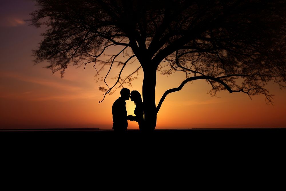 Lover silhouette backlighting outdoors. AI generated Image by rawpixel.