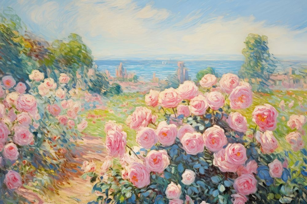 Rose garden painting outdoors nature. 